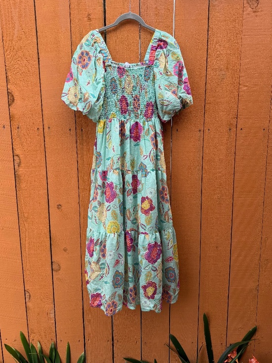 Anthropologie Dresses & Skirts - THML Anthropologie Floral Puff-Sleeve Smocked Dress